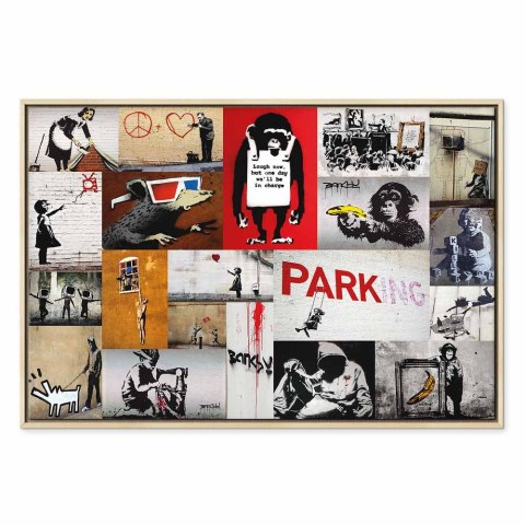 Obraz - Banksy - kolaż 120x80 W ramie drewnianej naturalnej