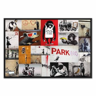 Obraz - Banksy - kolaż 90x60 W ramie drewnianej czarnej