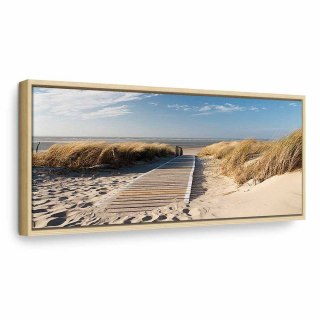 Obraz - Dzika plaża 120x40 W ramie drewnianej naturalnej