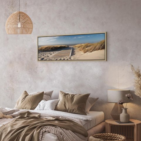 Obraz - Dzika plaża 120x40 W ramie drewnianej naturalnej