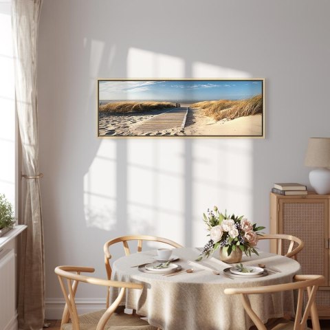 Obraz - Dzika plaża 120x40 W ramie drewnianej naturalnej
