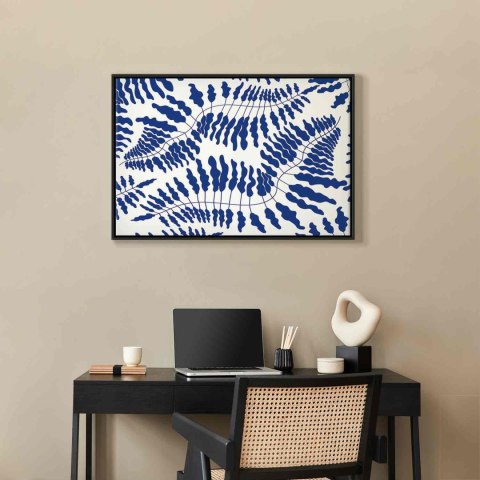 Obraz - Kobaltowa paproć 90x60 W ramie drewnianej czarnej
