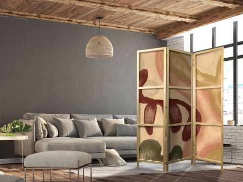 Parawan japoński - Przetarte figury - kształty w technice lime wash w ciepłych kolorach 135x172