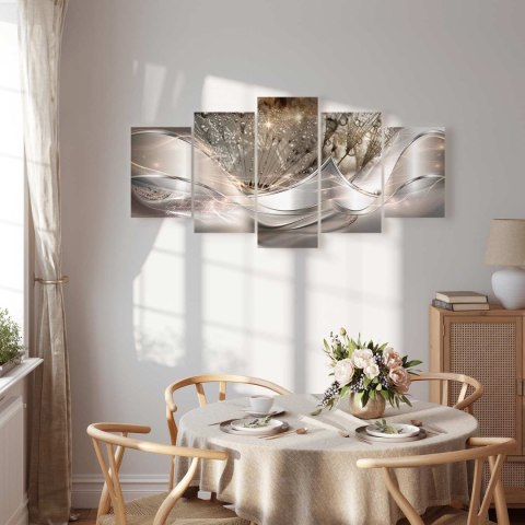 Obraz - Świecące dmuchawce (5-częściowy) beżowy szeroki 100x50 Standard