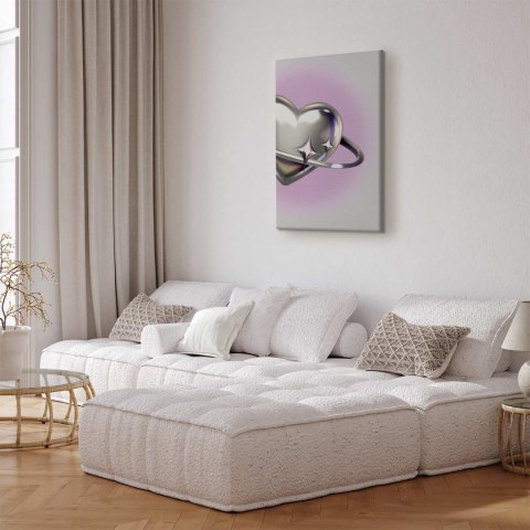 Obraz - Kosmiczne Serce - srebrne serce z pierścieniem na fioletowym tle 20x30 Akustyczny