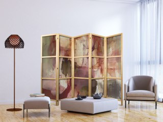 Parawan japoński - Różana abstrakcja - rozlana farba akwarelowa w wiosennych kolorach 225x172