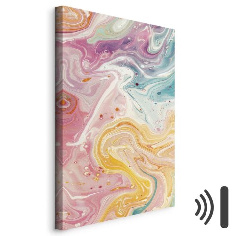 Obraz - Kolorowy Chaos - dynamiczne kształty w odcieniach różu żółci i błękitu 20x30 Akustyczny