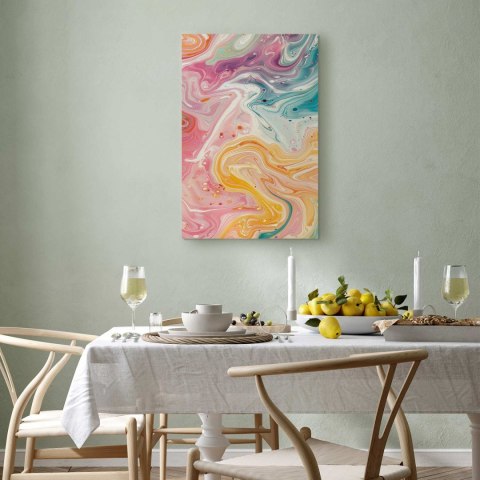 Obraz - Kolorowy Chaos - dynamiczne kształty w odcieniach różu żółci i błękitu 40x60 Na płótnie włoskim