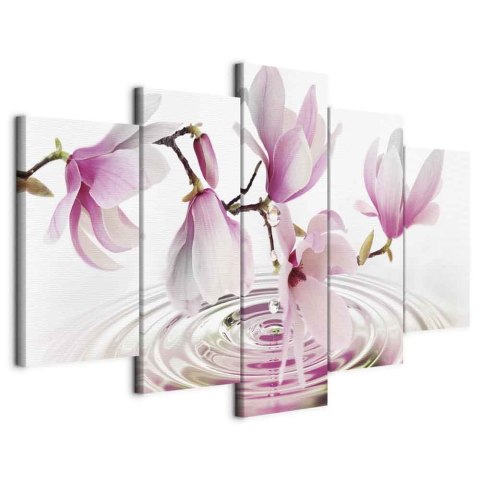 Obraz - Magnolie nad wodą (5-częściowy) szeroki różowy 100x50 Standard