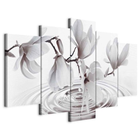 Obraz - Magnolie nad wodą (5-częściowy) szeroki szary 100x50 Standard