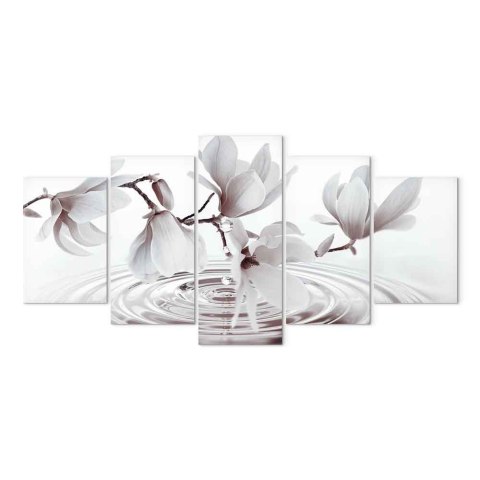 Obraz - Magnolie nad wodą (5-częściowy) szeroki szary 100x50 Standard