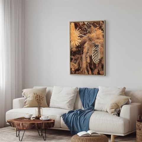 Obraz - Złota szyszka (1-częściowy) pionowy 60x90 W ramie drewnianej naturalnej