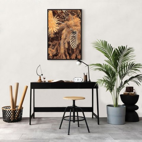 Obraz - Złota szyszka (1-częściowy) pionowy 80x120 W ramie drewnianej czarnej