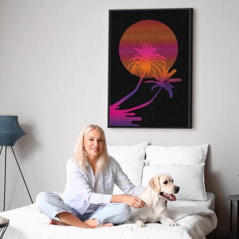Obraz - Palma o wschodzie (1-częściowy) pionowy 40x60 W ramie drewnianej czarnej