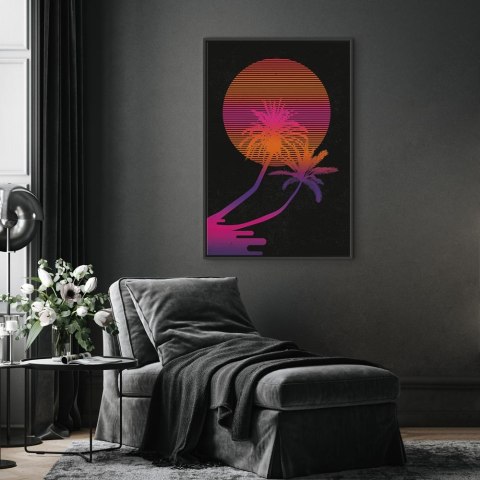 Obraz - Palma o wschodzie (1-częściowy) pionowy 60x90 W ramie drewnianej czarnej