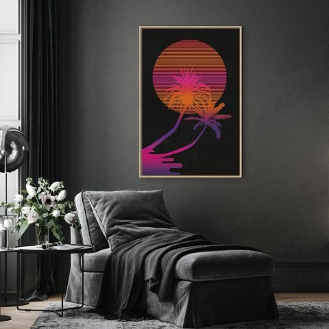 Obraz - Palma o wschodzie (1-częściowy) pionowy 60x90 W ramie drewnianej naturalnej