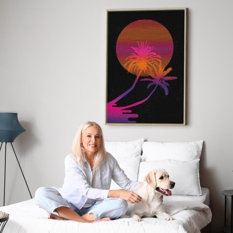 Obraz - Palma o wschodzie (1-częściowy) pionowy 60x90 W ramie drewnianej naturalnej