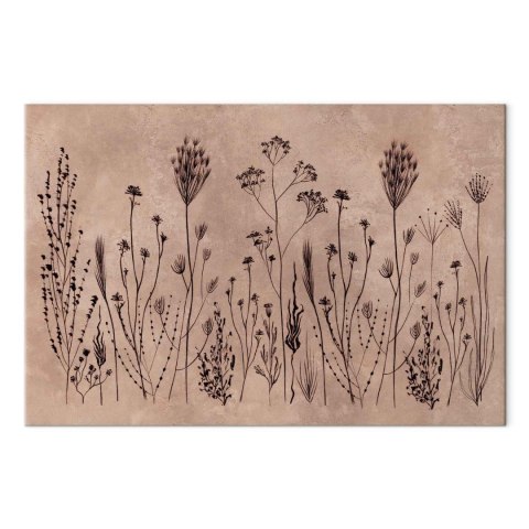 Obraz - Polne kwiaty - czarne rośliny na tle w technice lime wash 60x40 Na płótnie włoskim