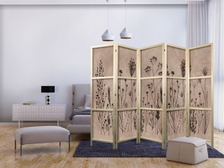 Parawan japoński - Roślinny vintage - delikatne polne kwiaty na tle w technice lime wash 225x172