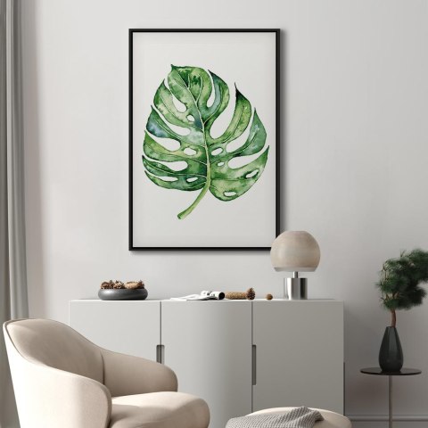 Obraz - Akwarelowa monstera (1-częściowy) pionowy 60x90 W ramie drewnianej czarnej