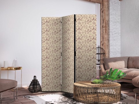 Parawan - Beżowa natura lasu - grzyby kwiaty i zioła na jasnym tle 135x172 Jednostronny
