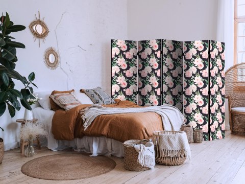 Parawan - Piwonie - różowe kwiaty i zielone listki na grafitowym tle 225x172 Akustyczny