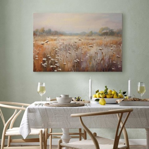 Obraz - Impresjonistyczna łąka - krajobraz polny w pastelowej palecie barw 90x60 Standard