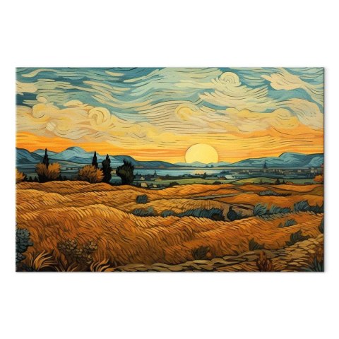Obraz - Impresjonistyczne łany - namalowany złoty krajobraz z łanami zboża 60x40 Standard