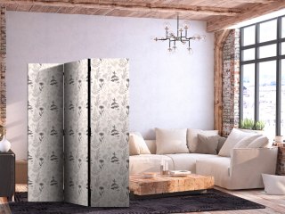 Parawan - Botaniczna ilustracja - rysunek kwiatów i ziół - beżowe szarości 135x172 Dwustronny