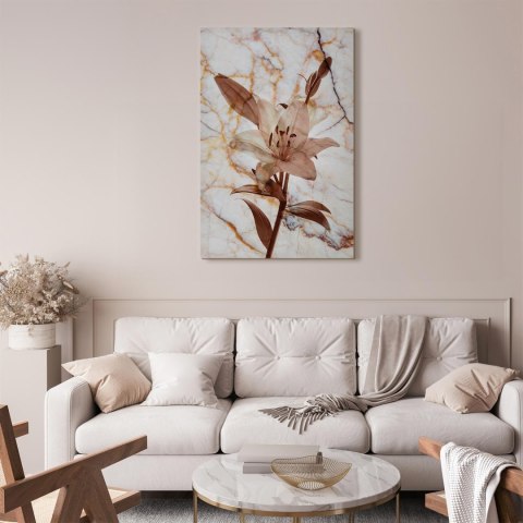 Obraz - Kwiat elegancji (1-częściowy) - delikatna lilia na tle marmuru w sepii 40x60 Standard