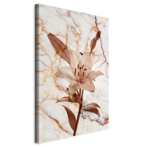 Obraz - Kwiat elegancji (1-częściowy) - delikatna lilia na tle marmuru w sepii 60x90 Standard