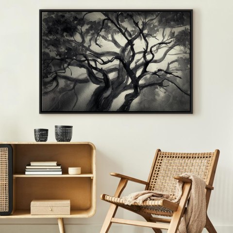 Obraz - Rozświetlone gałęzie (1-częściowy) szeroki 60x40 W ramie drewnianej czarnej