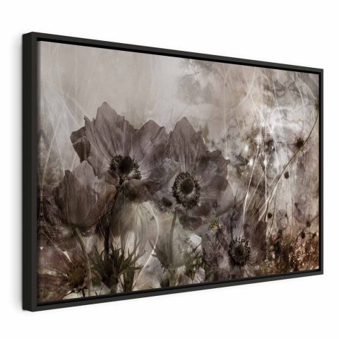 Obraz - Anemony w sepii (1-częściowy) szeroki 60x40 W ramie drewnianej czarnej