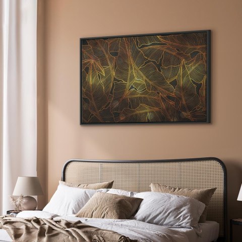 Obraz - Taniec złotych liści (1-częściowy) szeroki 120x80 W ramie drewnianej czarnej
