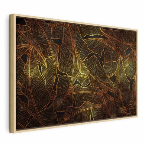 Obraz - Taniec złotych liści (1-częściowy) szeroki 120x80 W ramie drewnianej naturalnej