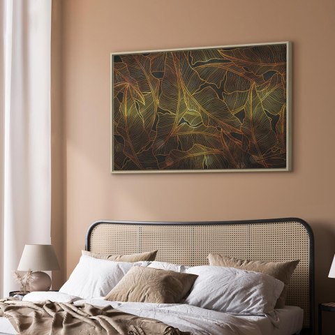 Obraz - Taniec złotych liści (1-częściowy) szeroki 120x80 W ramie drewnianej naturalnej