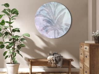 Obraz okrągły - Palmy we mgle - Drzewa palmowe pośród pastelowych chmur w tonacji fioletowo-seledynowej 60x60