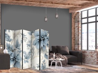 Parawan - Turkusowe kwiaty w retro klimacie; florystyczne ornamenty 225x172 Dwustronny