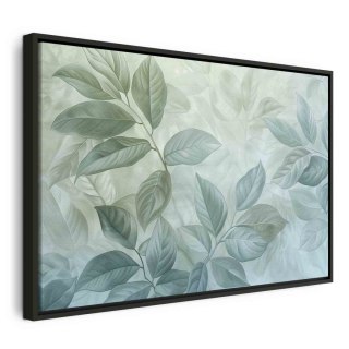 Obraz - Duże liście w odcieniach zielono-miętowych: motyw botaniczny 120x80 W ramie drewnianej czarnej