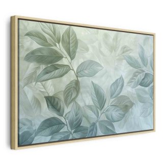 Obraz - Duże liście w odcieniach zielono-miętowych: motyw botaniczny 120x80 W ramie drewnianej naturalnej