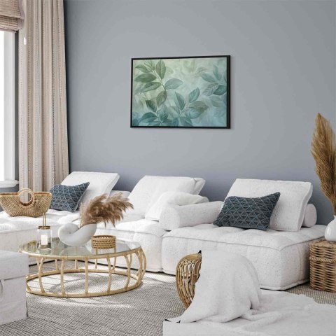 Obraz - Duże liście w odcieniach zielono-miętowych: motyw botaniczny 60x40 W ramie drewnianej czarnej