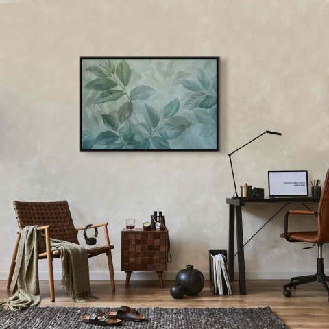 Obraz - Duże liście w odcieniach zielono-miętowych: motyw botaniczny 60x40 W ramie drewnianej czarnej