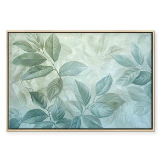 Obraz - Duże liście w odcieniach zielono-miętowych: motyw botaniczny 60x40 W ramie drewnianej naturalnej