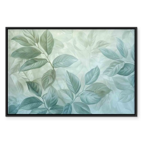 Obraz - Duże liście w odcieniach zielono-miętowych: motyw botaniczny 90x60 W ramie drewnianej czarnej