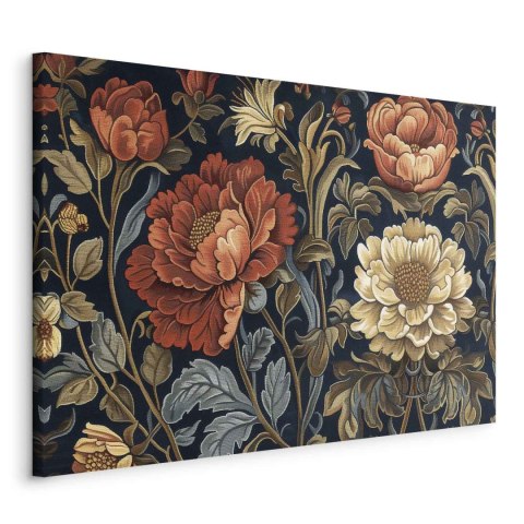 Obraz - Gobelinowe wielkie kwiaty retro motyw florystyczny w stylu kilimu 90x60 Standard