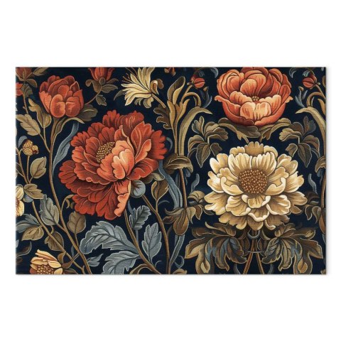 Obraz - Gobelinowe wielkie kwiaty retro motyw florystyczny w stylu kilimu 90x60 Standard