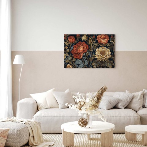 Obraz - Gobelinowe wielkie kwiaty retro motyw florystyczny w stylu kilimu 90x60 Standard