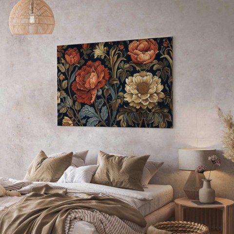 Obraz - Gobelinowe wielkie kwiaty retro motyw florystyczny w stylu kilimu 90x60 Standard