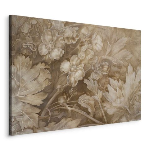 Obraz - Ornamenty kwiatowe rzeźbione w delikatnych odcieniach sepii i brązu 30x20 Standard