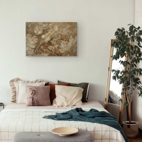 Obraz - Ornamenty kwiatowe rzeźbione w delikatnych odcieniach sepii i brązu 30x20 Standard